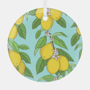 Lemons, Vibrant Blue Background Seamless. Glass Tree Decoration