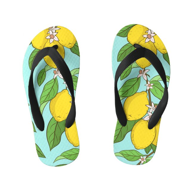 Lemons, Vibrant Blue Background Seamless. Kid's Flip Flops (Footbed)