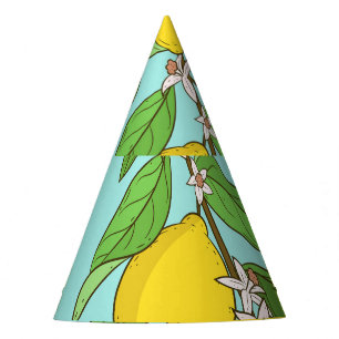 Lemons, Vibrant Blue Background Seamless. Party Hat