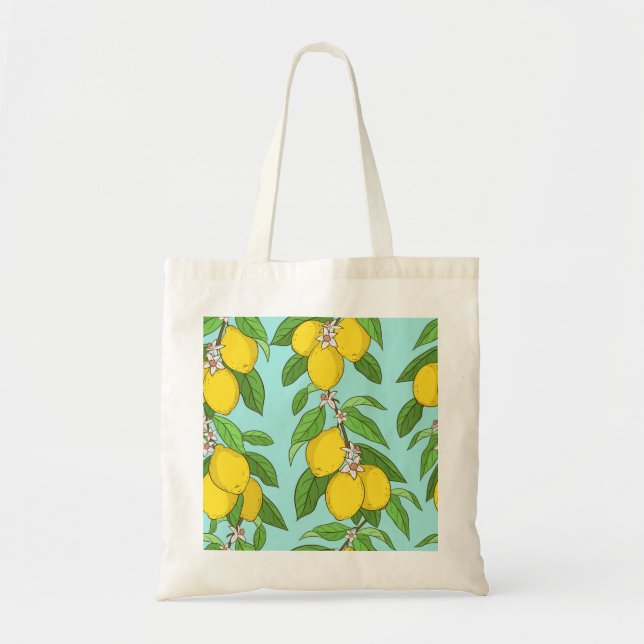 Lemons, Vibrant Blue Background Seamless. Tote Bag (Front)