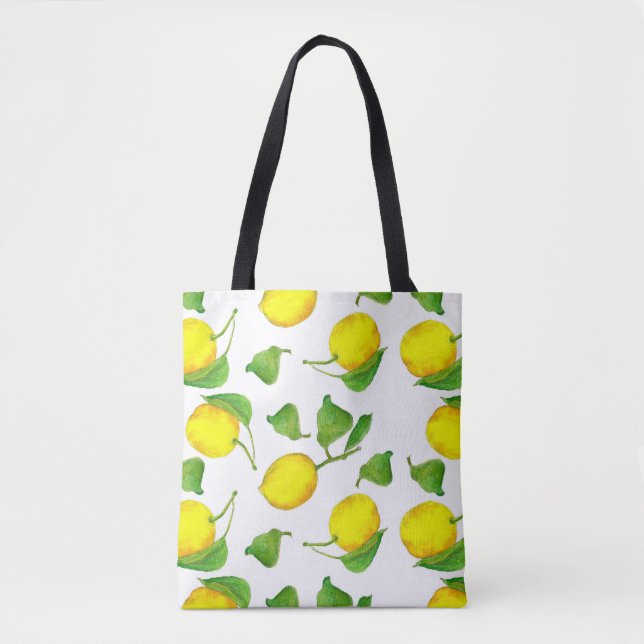 Lemons Watercolor Fruit Citrus Yellow Tote Bag (Front)