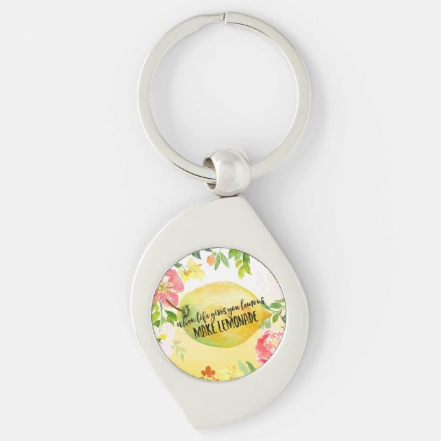 Lemons watercolor inspirational quote key ring (Front)