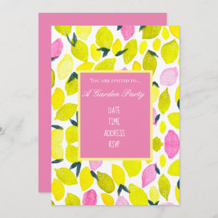 Lemons watercolor modern design garden party invitation