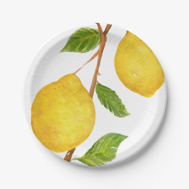 Lemons Watercolor Painting Paper Plate (Front)