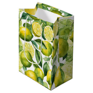 Lemons Watercolor Pattern Design Medium Gift Bag