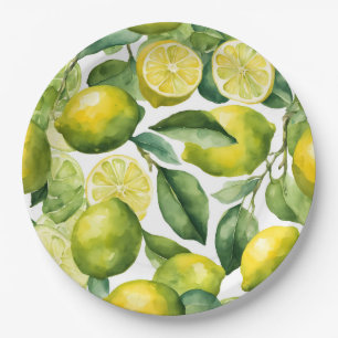 Lemons Watercolor Pattern Design Paper Plate
