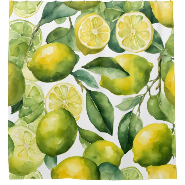 Lemons Watercolor Pattern Design Shower Curtain (Front)