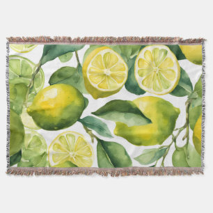 Lemons Watercolor Pattern Design Throw Blanket