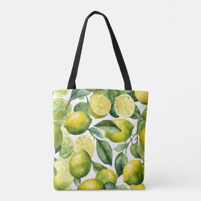 Lemons Watercolor Pattern Design Tote Bag (Back)