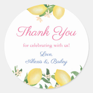 Lemons Watercolor Wedding Favour Thank You Classic Round Sticker