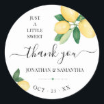 Lemons Wedding Bridal Shower Thank You Classic Round Sticker<br><div class="desc">Add names,  and date to the design. For more customisation (font colour,  font style,  remove or move elements),  click on personalise,  scroll down and click on the link "click to customise further". 
** Please see the full collection for matching invitation,  bridal shower games,  tags,  and sign available**</div>