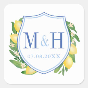 Lemons Wedding Monogram Logo Square Sticker