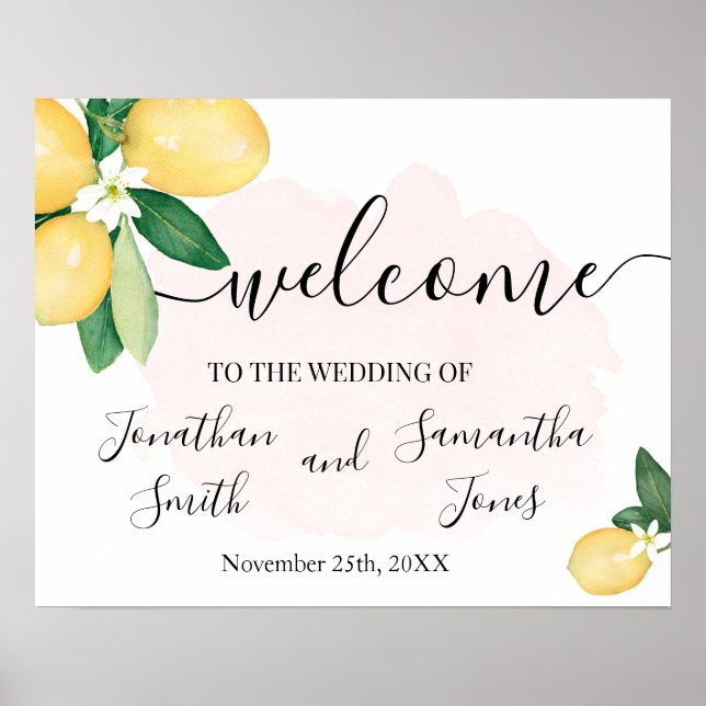 Lemons Wedding Welcome Sign Pink Shower (Front)