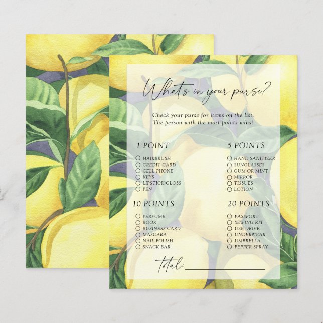 Lemons - What's in your purse game (Front/Back)