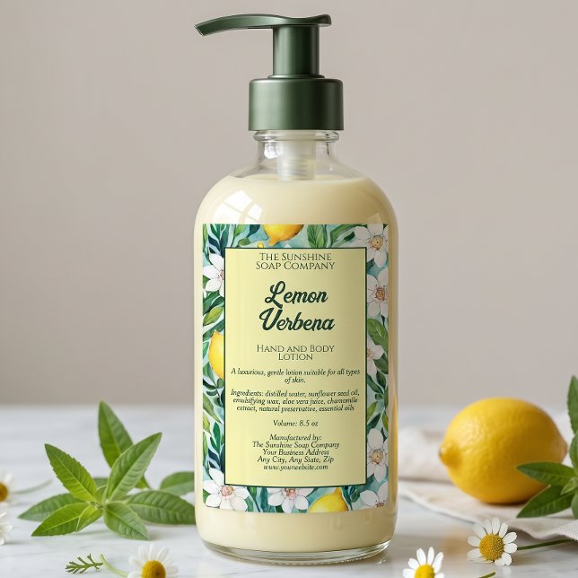 Lemons & white flowers waterproof cosmetics label (Creator Uploaded)