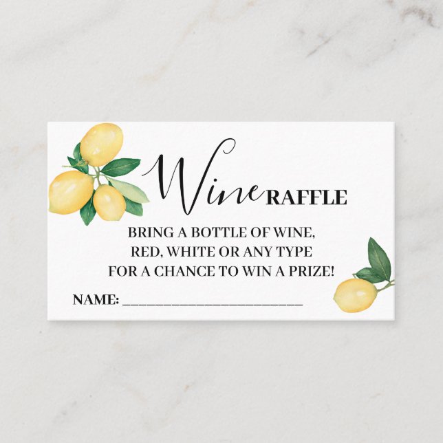 Lemons Wine Raffle Ticket card Bridal Shower (Front)
