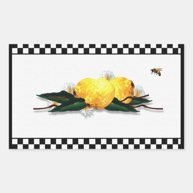 Lemons with Black and White Gingham Rectangular Sticker (Front)