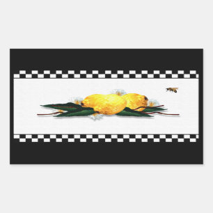 Lemons with Black and White Gingham Rectangular Sticker