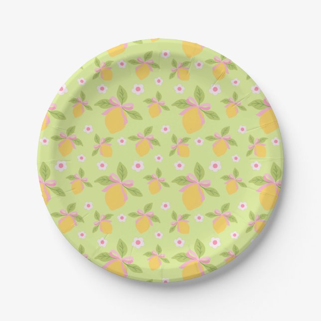 Lemons with Daisies Mint Green Minimalist Spring Paper Plate (Front)