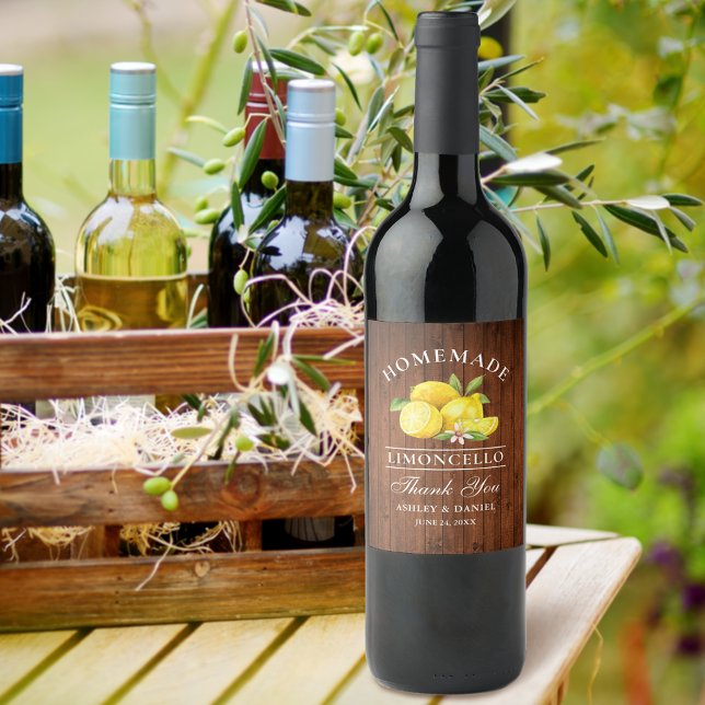 Lemons Wood Limoncello Thanks Bottle Labels (Customize to change text size or text style.)
