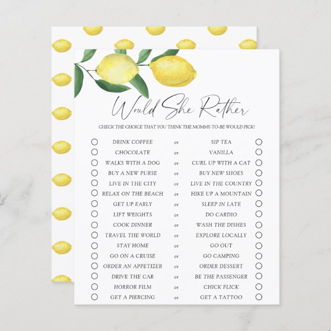 Lemons - Would She Rather game (Front/Back)