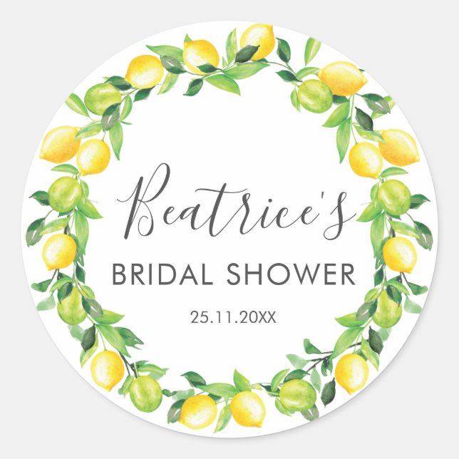 Lemons Wreath Bridal Shower Thank You Favor Classic Round Sticker (Front)