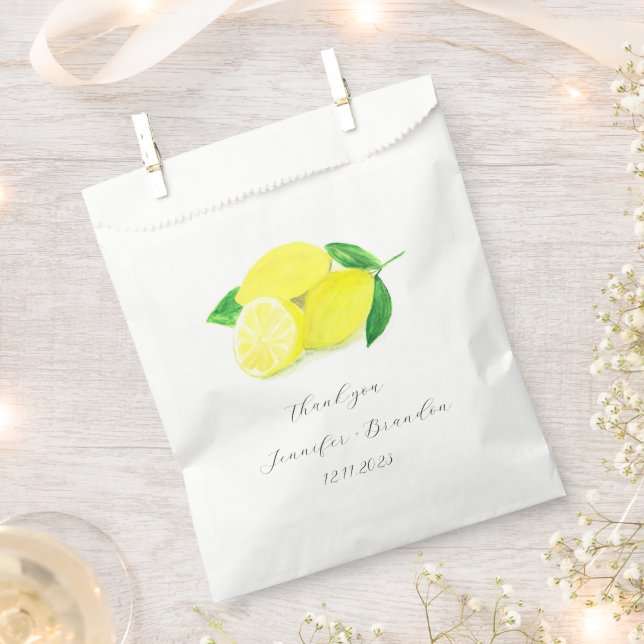 Lemons Yellow Fruit Citrus Watercolor Wedding Favour Bags (Clipped)