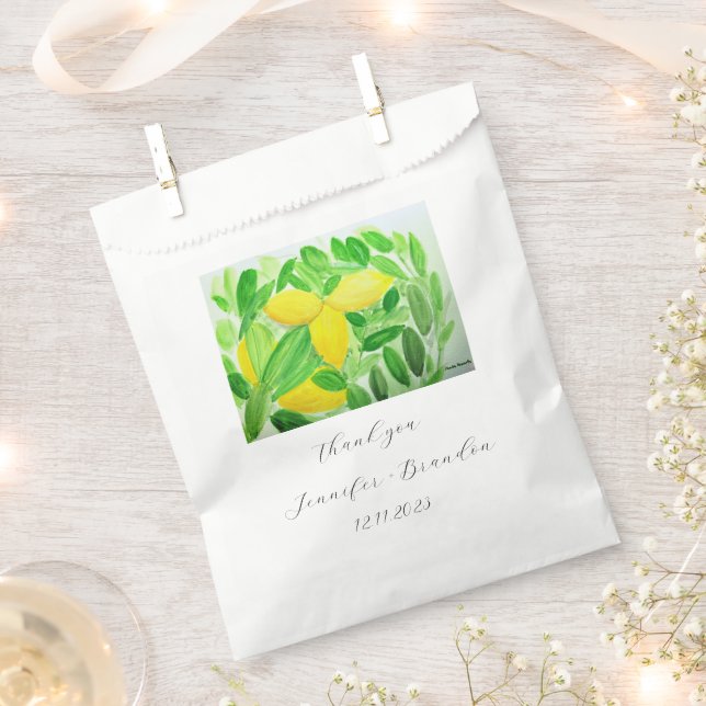 Lemons Yellow Fruit Citrus Watercolor Wedding  Favour Bags (Clipped)