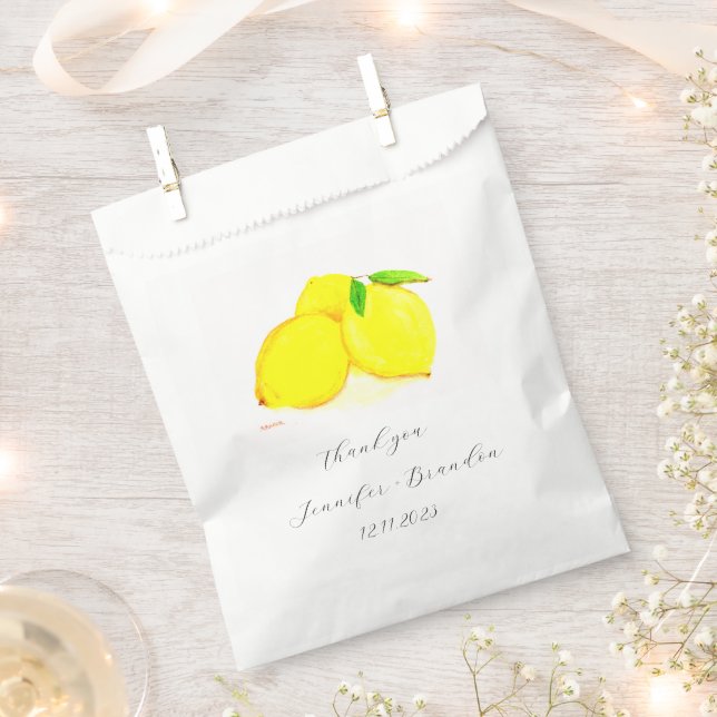 Lemons Yellow Fruit Citrus Watercolor Wedding Favour Bags (Clipped)