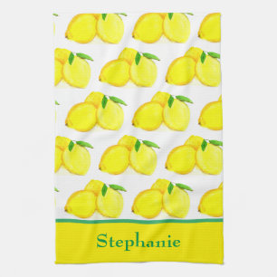 Lemons Yellow Fruit Pattern Watercolor Citrus Tea Towel