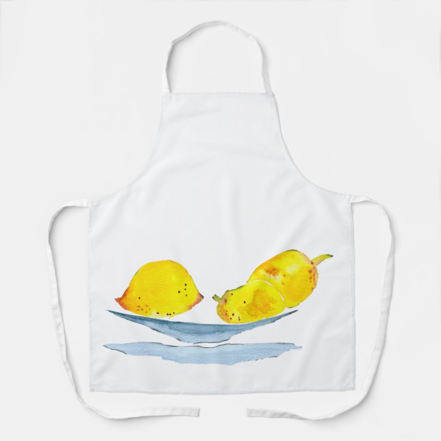 Lemons yellow fruit watercolor apron (Front)