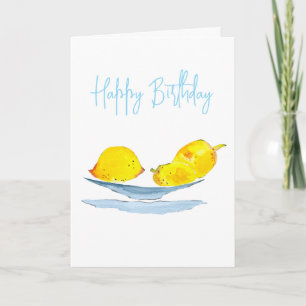 Lemons yellow fruit watercolor card
