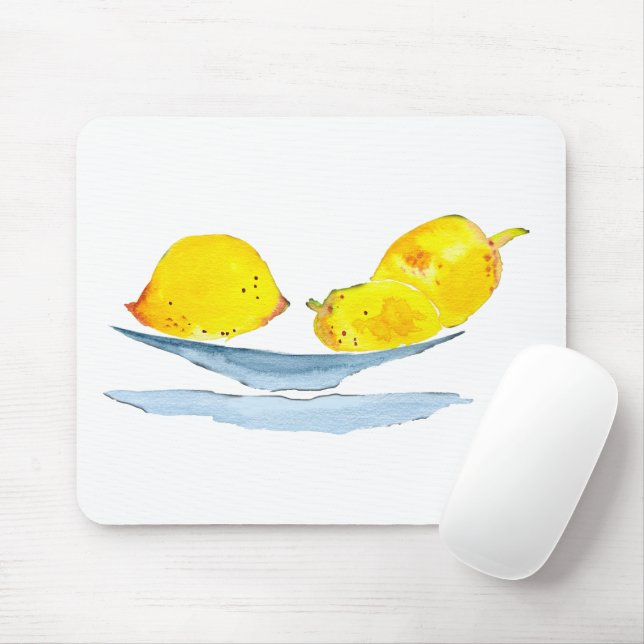 Lemons yellow fruit watercolor mouse mat (With Mouse)