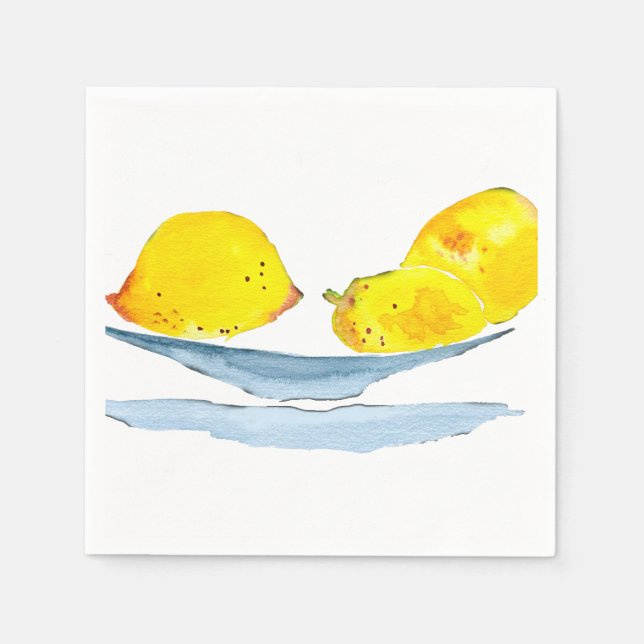 Lemons yellow fruit watercolor napkin (Front)
