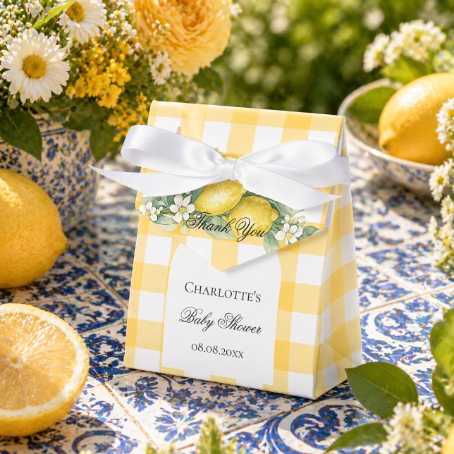 Lemons yellow gingham summer baby shower favour box (Creator Uploaded)