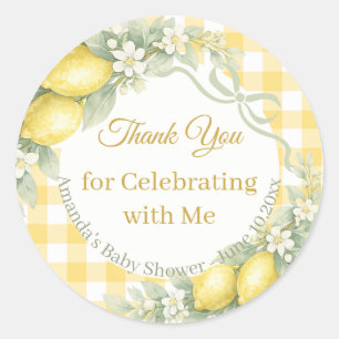 Lemons yellow gingham Thank You Baby Shower Classic Round Sticker