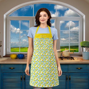 Lemons yellow green pattern name apron