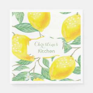 Lemons yellow monogram name script napkin