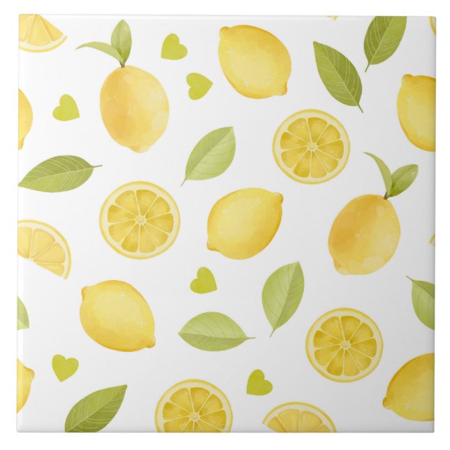 Lemons Yellow Slices Watercolor Design Tile (Front)