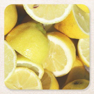 Lemons Yellow Square Paper Coaster
