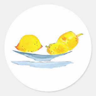Lemons yellow watercolor art classic round sticker