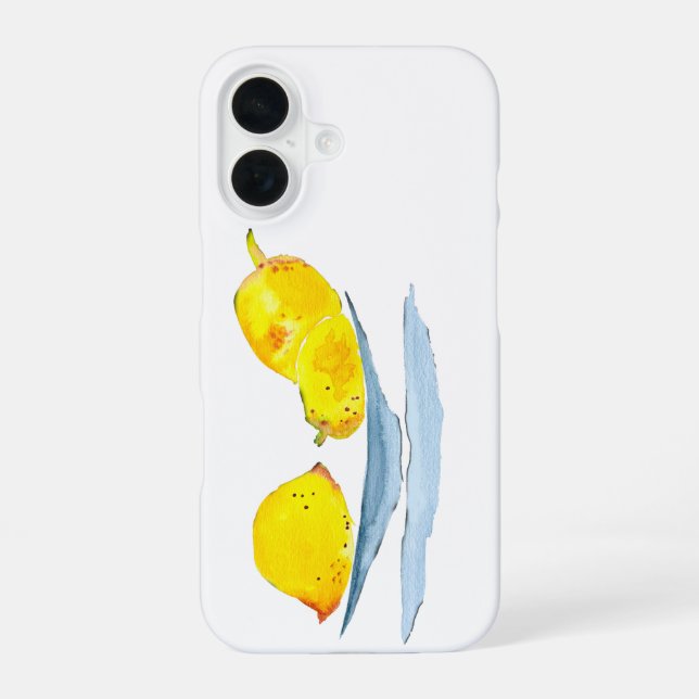 Lemons yellow watercolor art iPhone 16 case (Back)
