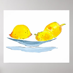 Lemons yellow watercolor art poster