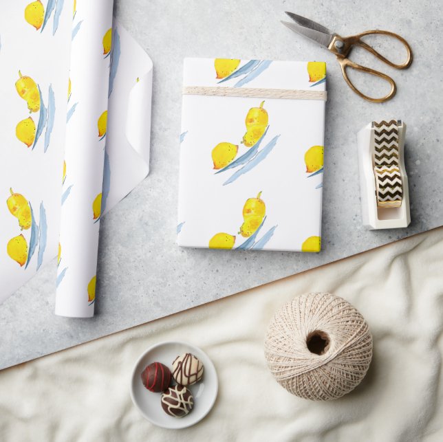 Lemons yellow watercolor art wrapping paper (Crafts)