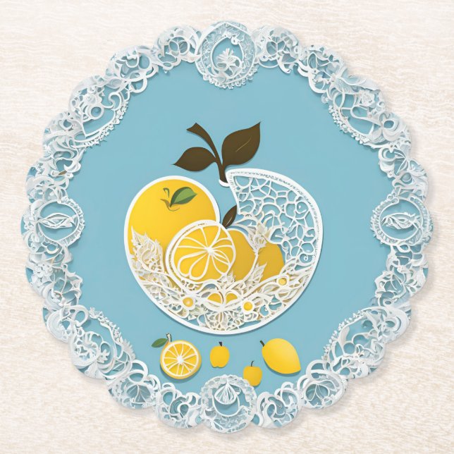 Lemony Blue AI art  Paper Coaster (Front)