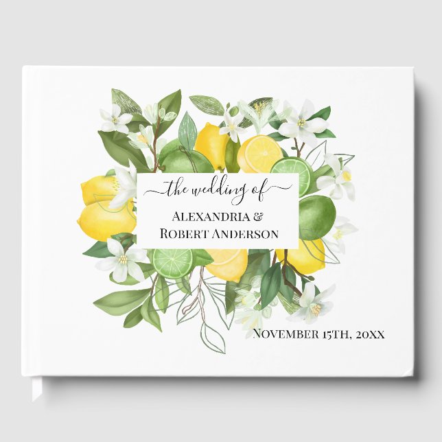 Lemony Greenery Wedding Guest Book (Front)