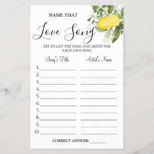 Lemony Name that love song shower game card