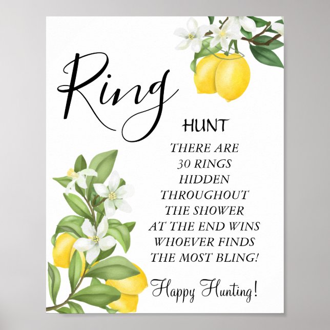 Lemony Ring Ring bridal shower game sign (Front)