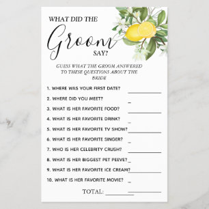 Lemony What groom say Bridal shower game card