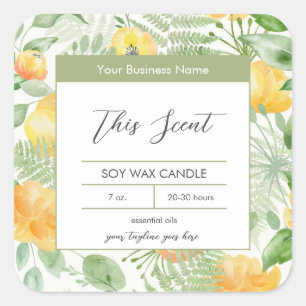 Lemony Yellow and Fern Candle Label